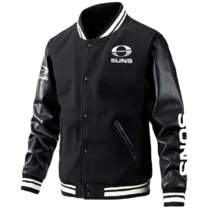 Gold Coast SUNS AFL Exclusive Logo Leather Baseball Jacket Sleeves HOAFL310525BBJ01GCFC - Black