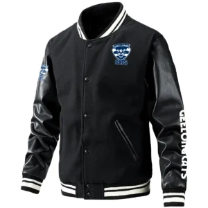 Geelong Cats AFL Exclusive Logo Leather Baseball Jacket Sleeves HOAFL310525BBJ01GEEL - Black