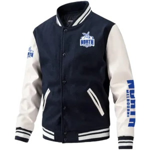 North Melbourne Kangaroos AFL Exclusive Logo Leather Baseball Jacket Sleeves HOAFL310525BBJ01NMFC - Dark Blue