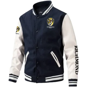 Richmond Tigers AFL Exclusive Logo Leather Baseball Jacket Sleeves HOAFL310525BBJ01RICH - Dark Blue