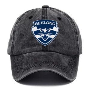 Geelong Cats AFL Exclusive Logo Washed Cotton Baseball Cap - Printed With Box HOAFL100525BC01GEEL - Black