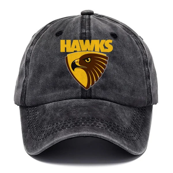 Hawthorn Hawks AFL Exclusive Logo Washed Cotton Baseball Cap - Printed With Box HOAFL100525BC01HAW - Black