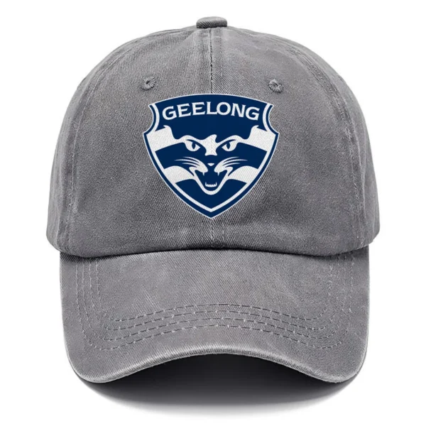Geelong Cats AFL Exclusive Logo Washed Cotton Baseball Cap - Printed With Box HOAFL100525BC01GEEL - Gray