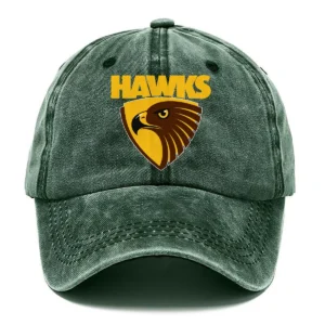 Hawthorn Hawks AFL Exclusive Logo Washed Cotton Baseball Cap - Printed With Box HOAFL100525BC01HAW - Green