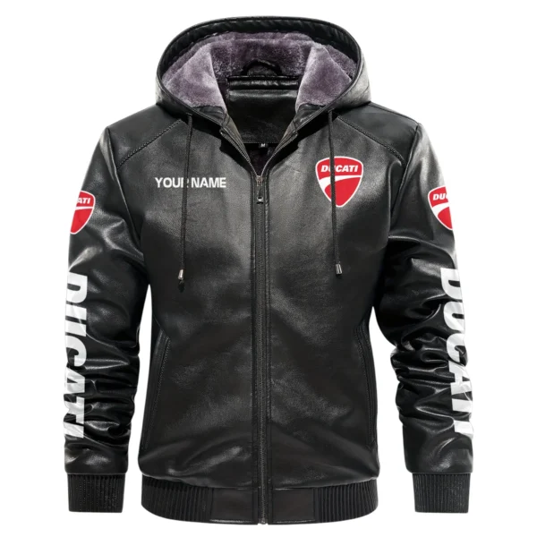 Ducati Exclusive Logo Hooded Leather Jacket QTMO230625A2DUC - Black - Image 2