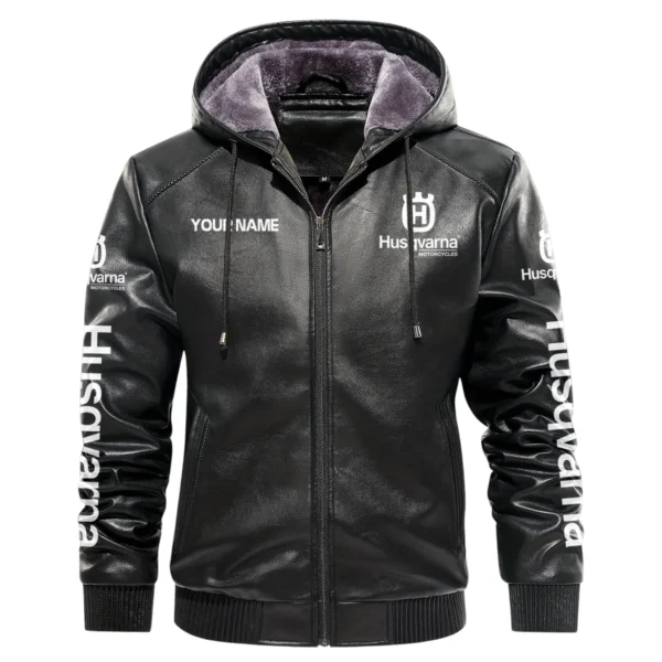 Husqvarna Exclusive Logo Hooded Leather Jacket QTMO230625A2HUS - Black - Image 2