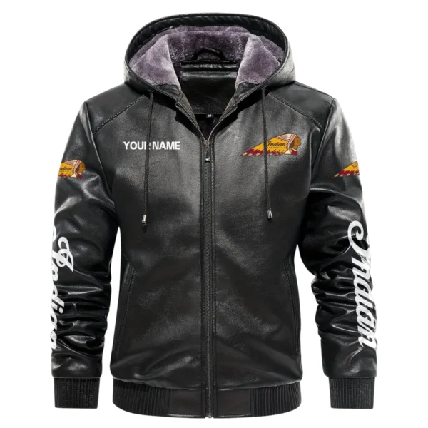 Indian Motorcycle Exclusive Logo Hooded Leather Jacket QTMO230625A2IND - Black - Image 2