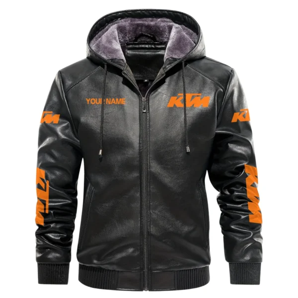 KTM Exclusive Logo Hooded Leather Jacket QTMO230625A2KTM - Black - Image 2