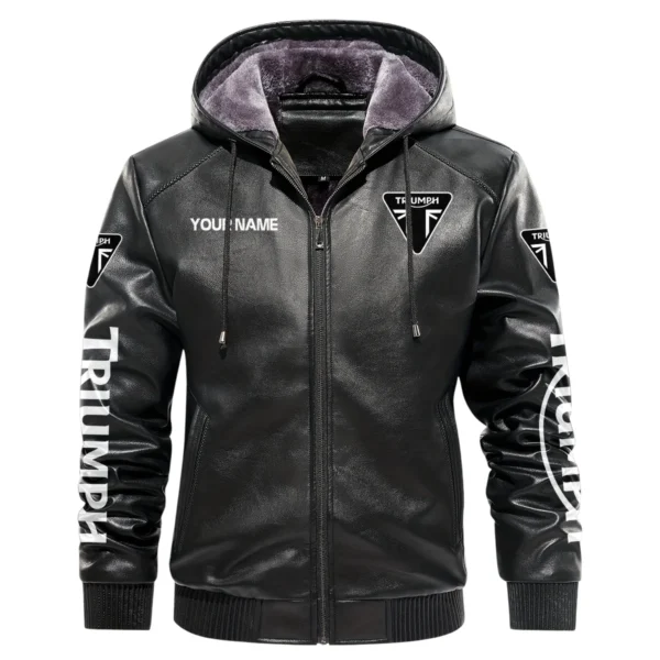 Triumph Exclusive Logo Hooded Leather Jacket QTMO230625A2TRI - Black - Image 2