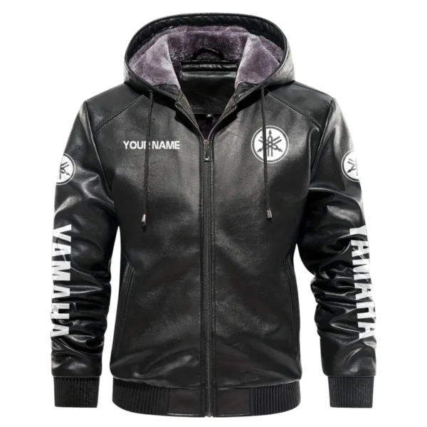 Yamaha Exclusive Logo Hooded Leather Jacket QTMO230625A2YAM - Black - Image 2