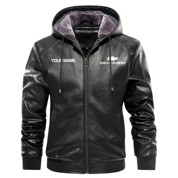 Chevrolet Silverado Exclusive Logo Hooded Leather Jacket QTUT230625A2CS - Black - Image 2