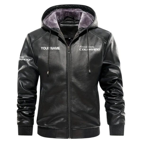 Holden Colorado Exclusive Logo Hooded Leather Jacket QTUT230625A2HC - Black - Image 2