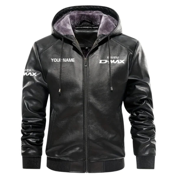 Isuzu D-MAX Exclusive Logo Hooded Leather Jacket QTUT230625A2ID - Black - Image 2