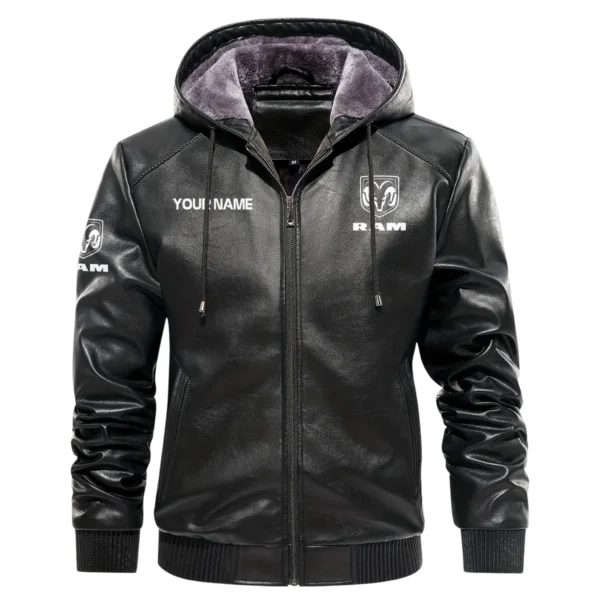 RAM Trucks Exclusive Logo Hooded Leather Jacket QTUT230625A2RAM - Black - Image 2