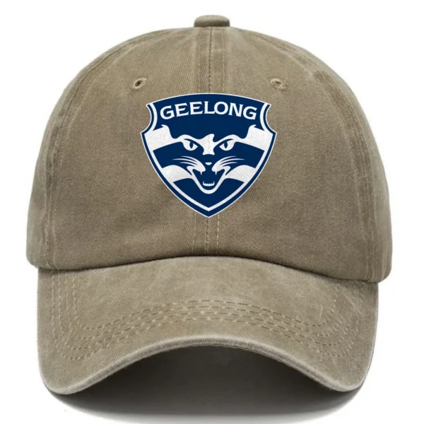 Geelong Cats AFL Exclusive Logo Washed Cotton Baseball Cap - Printed With Box HOAFL100525BC01GEEL - Khaki