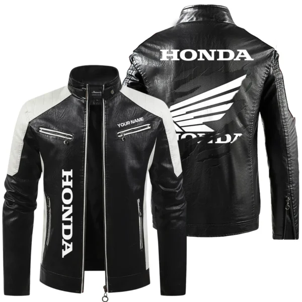 Honda Exclusive Logo Leather Jacket QTMO230625A1HON - Black