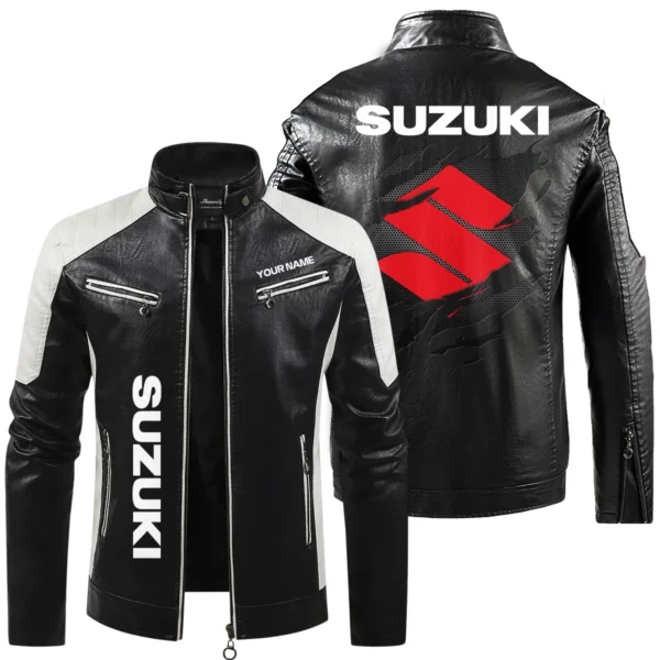 Suzuki Exclusive Logo Leather Jacket QTMO230625A1SUZ - Black