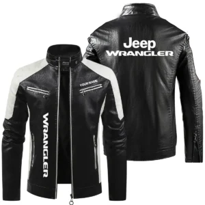 Jeep Wrangler Exclusive Logo Leather Jacket QTUT230625A1JWR - Black