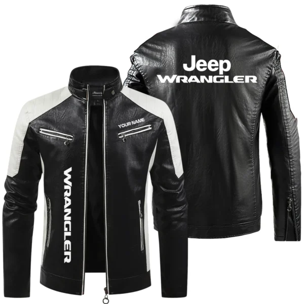 Jeep Wrangler Exclusive Logo Leather Jacket QTUT230625A1JWR - Black