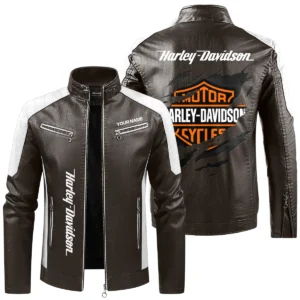 Harley-Davidson Exclusive Logo Leather Jacket QTMO230625A1HD - Brown