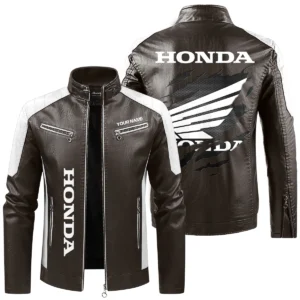Honda Exclusive Logo Leather Jacket QTMO230625A1HON - Brown