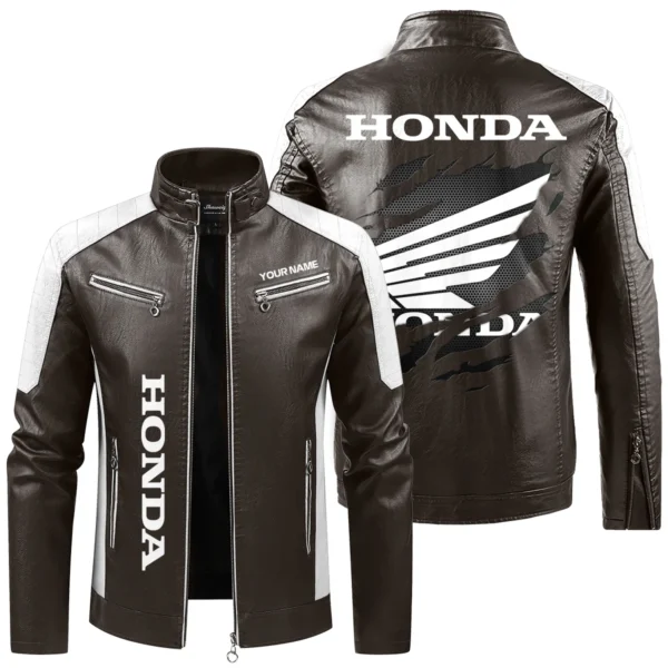 Honda Exclusive Logo Leather Jacket QTMO230625A1HON - Brown