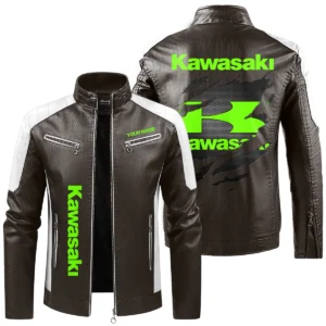 Kawasaki Exclusive Logo Leather Jacket QTMO230625A1KAW - Brown
