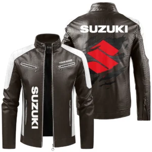 Suzuki Exclusive Logo Leather Jacket QTMO230625A1SUZ - Brown