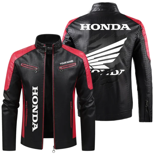 Honda Exclusive Logo Leather Jacket QTMO230625A1HON - Red