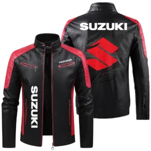 Suzuki Exclusive Logo Leather Jacket QTMO230625A1SUZ - Red