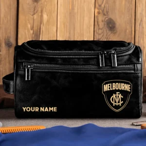 Melbourne Demons AFL Exclusive Logo Personalized Leather Toiletry Bag HOAFL0090525LTB01MELB - Black