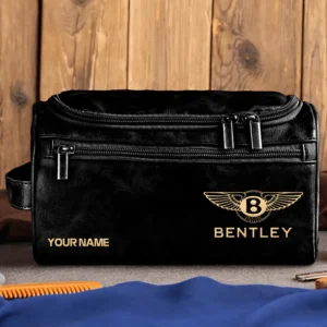 Bentley Car Exclusive Logo - Personalized Leather Toiletry Bag QTCAR120625A2BEN - Black