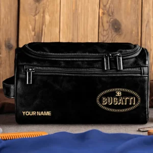 Bugatti Car Exclusive Logo - Personalized Leather Toiletry Bag QTCAR120625A2BUG - Black