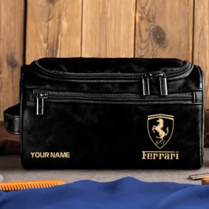 Ferrari Car Exclusive Logo - Personalized Leather Toiletry Bag QTCAR120625A2FER - Black
