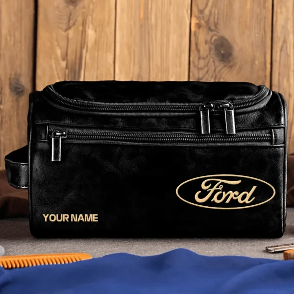 Ford Car Exclusive Logo - Personalized Leather Toiletry Bag QTCAR120625A2FOR - Black