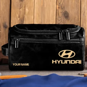 Hyundai Car Exclusive Logo - Personalized Leather Toiletry Bag QTCAR120625A2HYU - Black