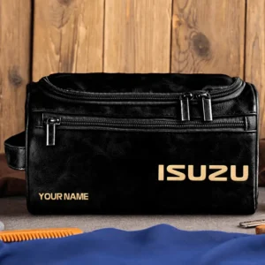 Isuzu Car Exclusive Logo - Personalized Leather Toiletry Bag QTCAR120625A2ISU - Black