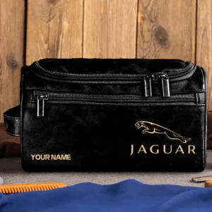 Jaguar Car Exclusive Logo - Personalized Leather Toiletry Bag QTCAR120625A2JAG - Black