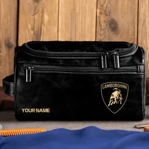 Lamborghini Car Exclusive Logo - Personalized Leather Toiletry Bag QTCAR120625A2LAM - Black