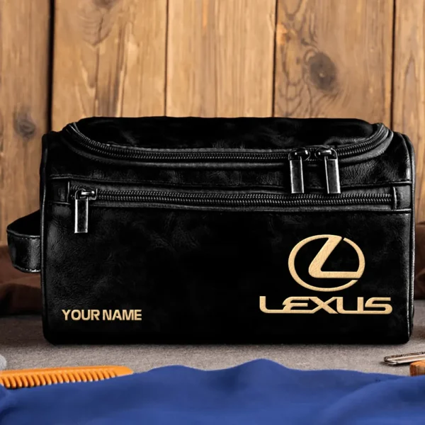 Lexus Car Exclusive Logo - Personalized Leather Toiletry Bag QTCAR120625A2LEX - Black