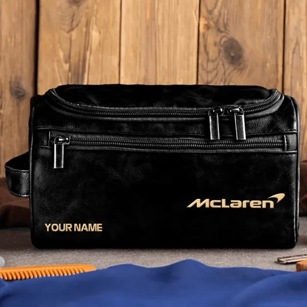 McLaren Car Exclusive Logo - Personalized Leather Toiletry Bag QTCAR120625A2MCL - Black