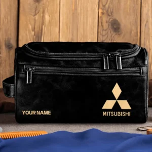 Mitsubishi Car Exclusive Logo - Personalized Leather Toiletry Bag QTCAR120625A2MIT - Black