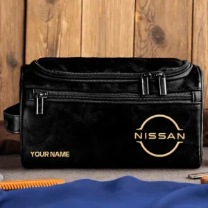 Nissan Car Exclusive Logo - Personalized Leather Toiletry Bag QTCAR120625A2NIS - Black