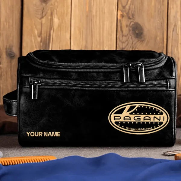 Pagani Car Exclusive Logo - Personalized Leather Toiletry Bag QTCAR120625A2PAG - Black