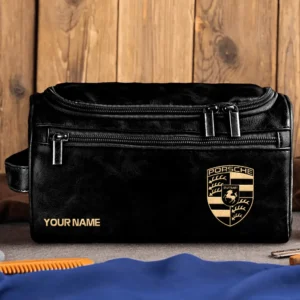 Porsche Car Exclusive Logo - Personalized Leather Toiletry Bag QTCAR120625A2POR - Black