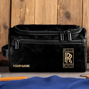 Rolls-Royce Car Exclusive Logo - Personalized Leather Toiletry Bag QTCAR120625A2ROL - Black