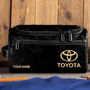 Toyota Car Exclusive Logo - Personalized Leather Toiletry Bag QTCAR120625A2TOY - Black