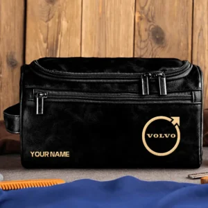 Volvo Car Exclusive Logo - Personalized Leather Toiletry Bag QTCAR120625A2VOL - Black