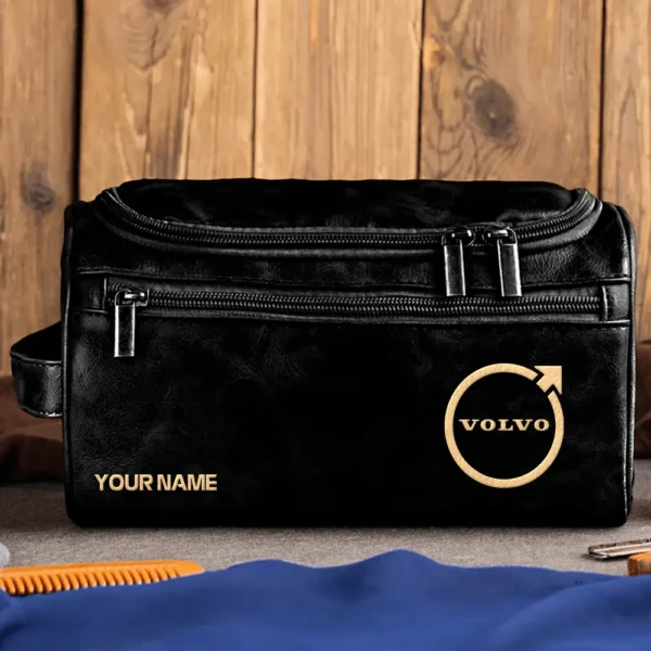 Volvo Car Exclusive Logo - Personalized Leather Toiletry Bag QTCAR120625A2VOL - Black