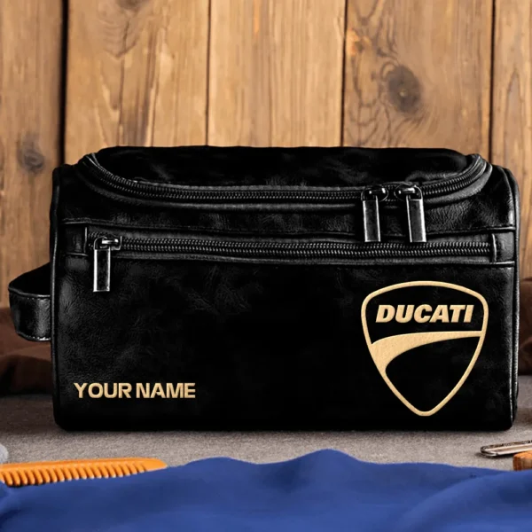 Ducati Motorcycles  Exclusive Logo - Personalized Leather Toiletry Bag QTMT180425DUC - Black